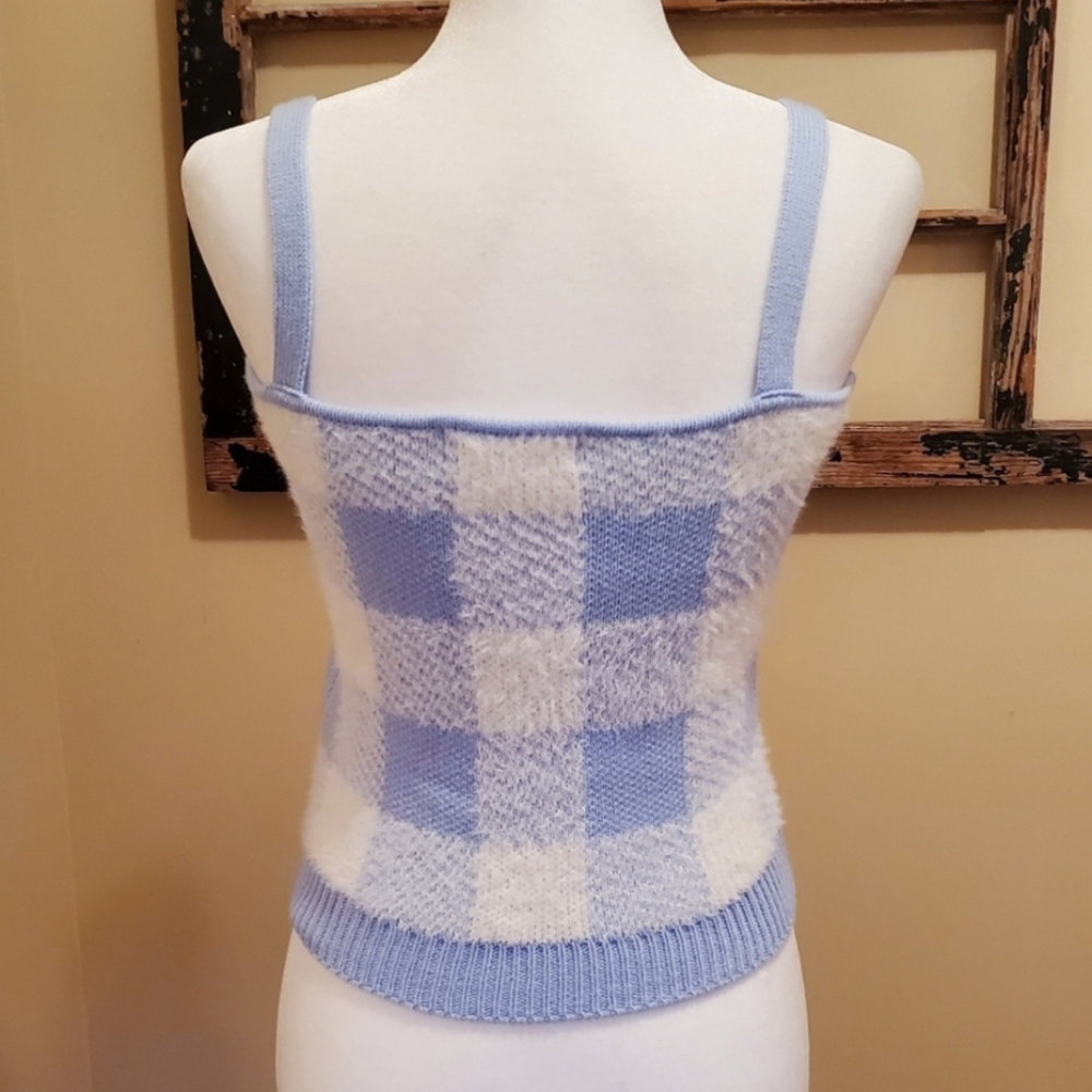Willow & Wind Fuzzy Blue & White Plaid Tank Top (XS-Fit-S) - Picture 2 of 6
